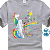 2017 Customized  Loose Black Men Tshirts Homme Tees Men's T Shirt Unicorn Rainbow Gay Pride Ugly Christmas